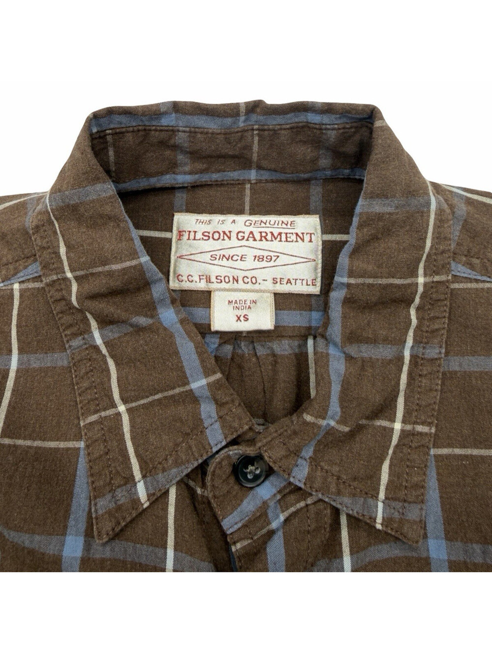 Filson Washed Feather Cloth Button-Up Shirt Brown Blue Check Size XS - Picture 4 of 5